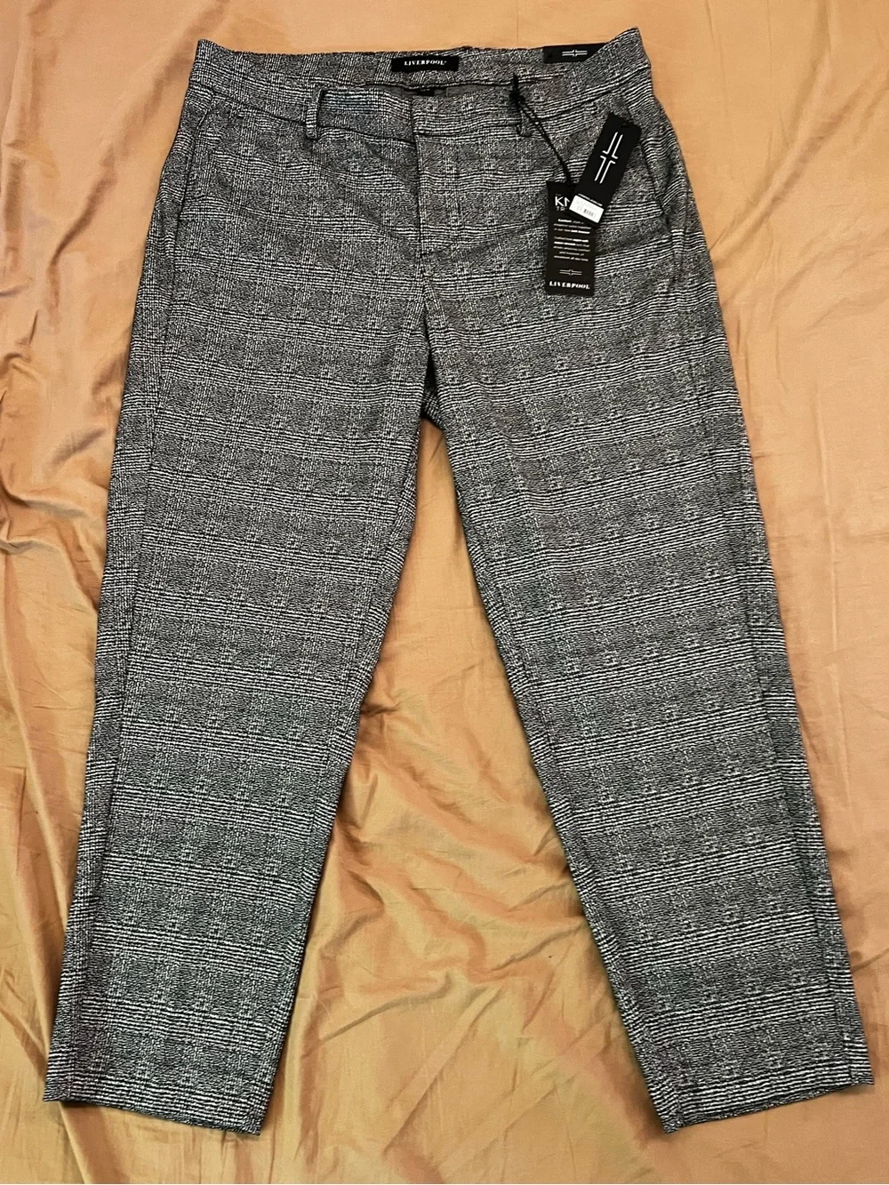 Liverpool Jeans Company Black & White Plaid Slim Trousers